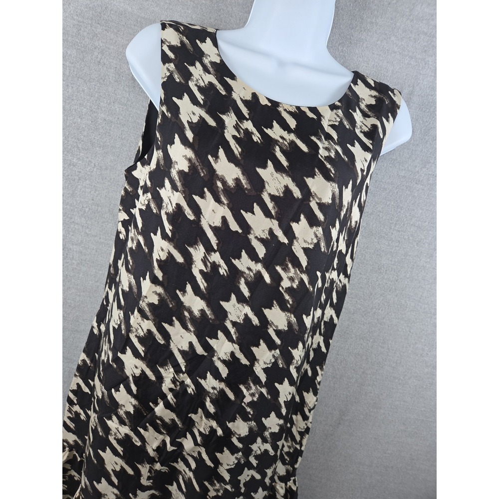 J Crew Silk Sheath Ruffle Hem Dress 8 Houndstooth Print Lined Black Career Party
